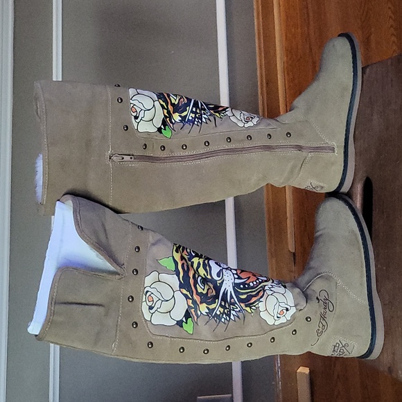 Vintage Ed Hardy Suede Tiger Boots Size 6 - Picture 5 of 11